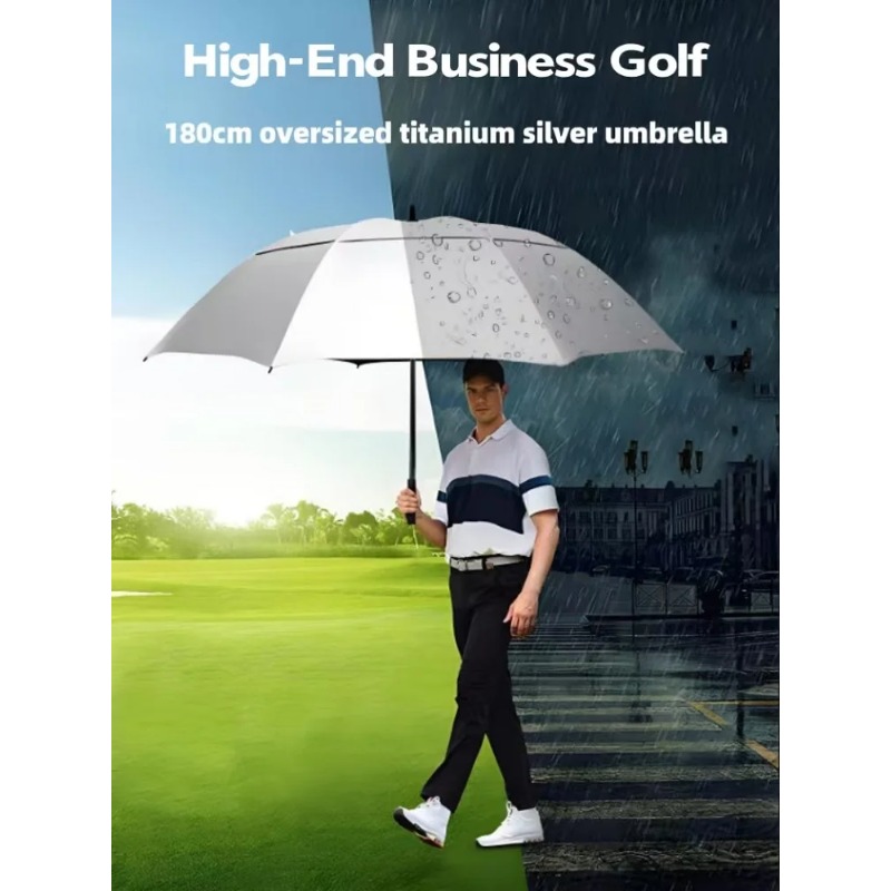 Golf Umbrella Large - Otomatik Ultra Büyük Şemsiye 180cm Titanyum-Gümüş